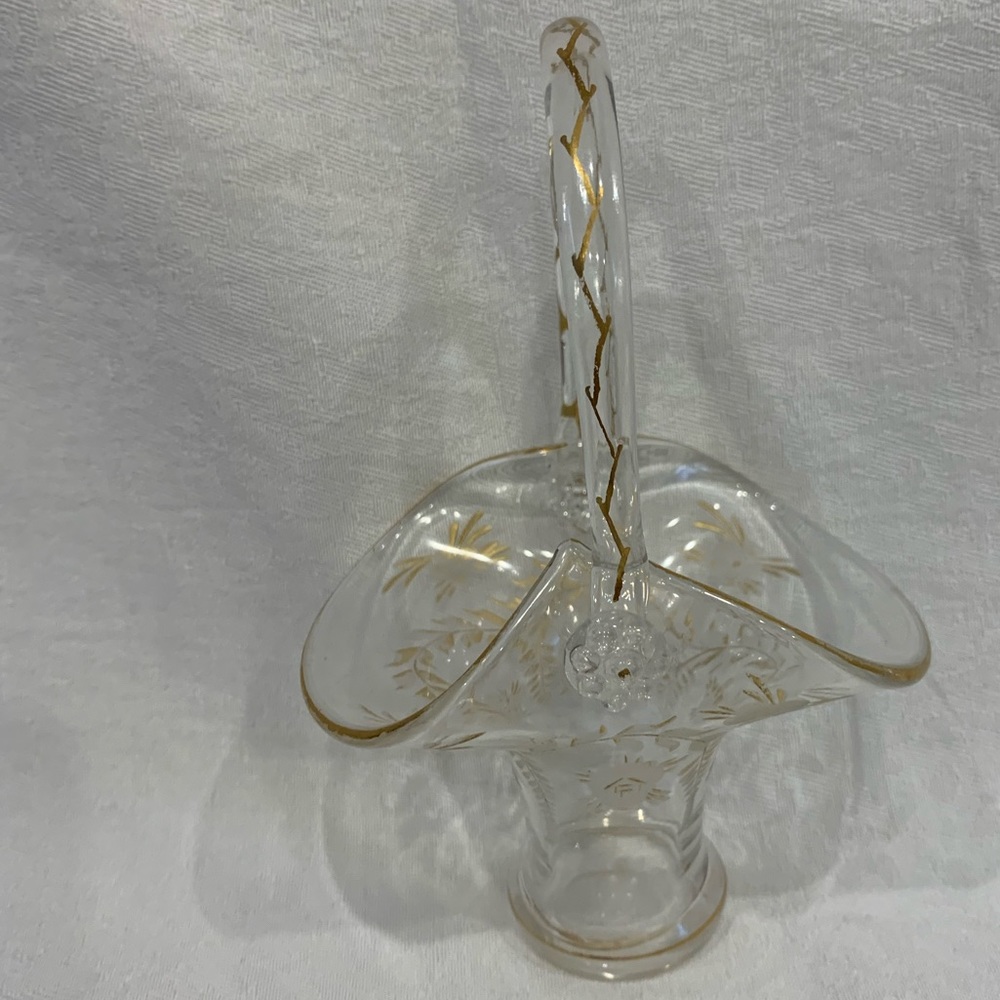 Vintage glass basket with golden flowers